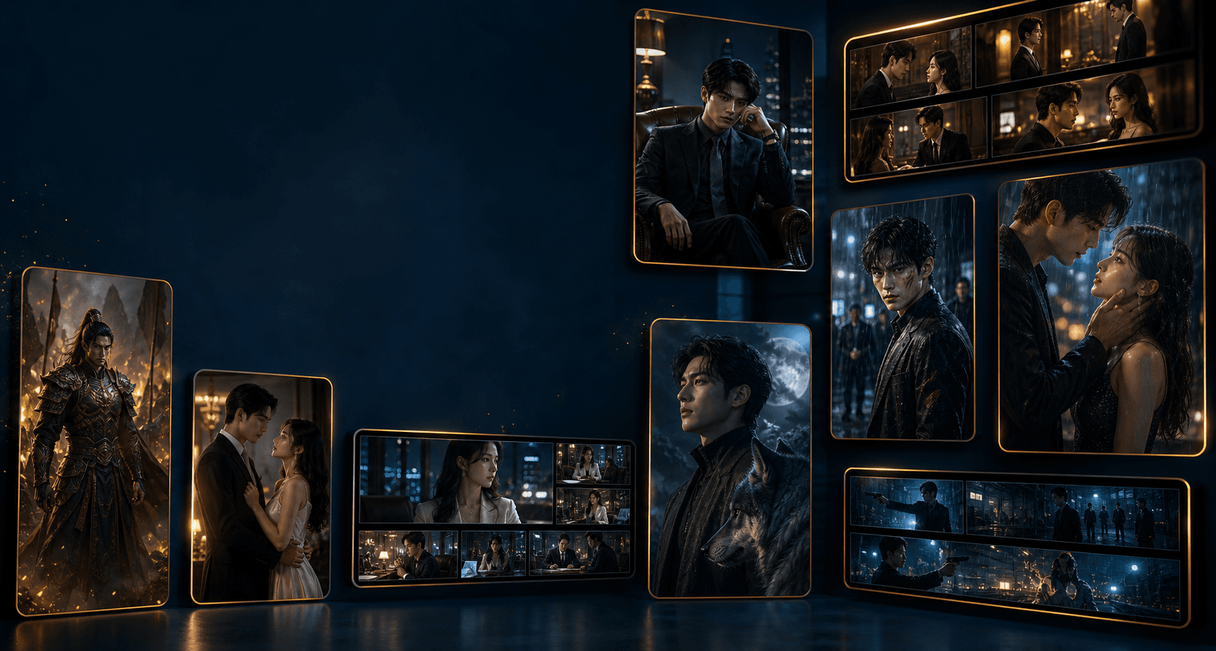 Cinematic short drama genre asset wall