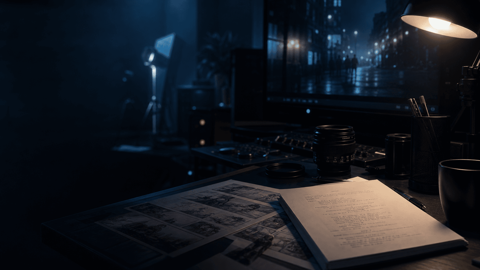 Cinematic screenplay production desk